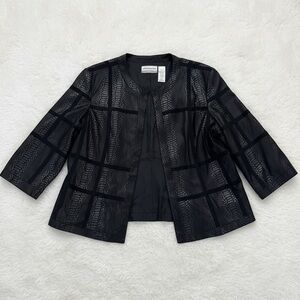 Alfred Dunner Women's Black Snake Print Faux Leather Jacket - Size 16P
 b83